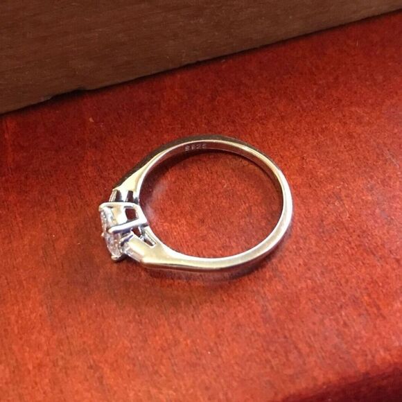 Sterling Silver Ring 18K White Gold Plated Cubic Zirconia Baguette Size 6.25 925 - Picture 12 of 14